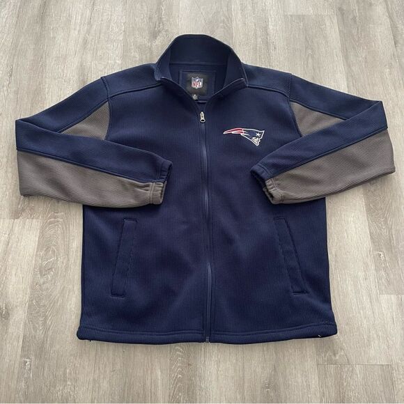 NFL New England Patriots Men's Blue Zip-Up Jacket Size Medium Waffle Knit - Picture 1 of 7